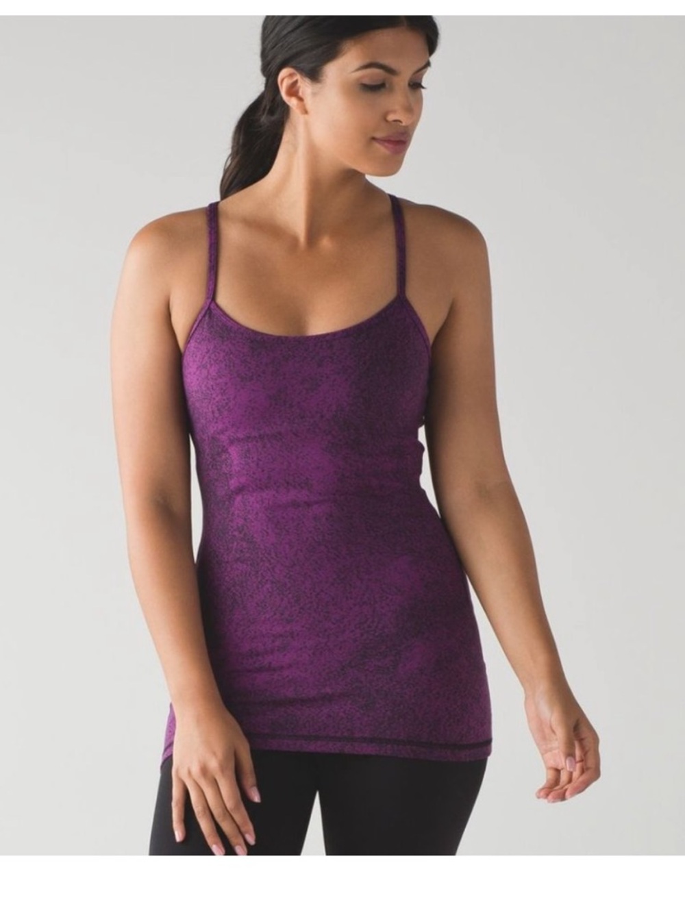 lululemon Power Y Tank Luon Spray Jacquard Aurora Black Size 4 Built-in Bra